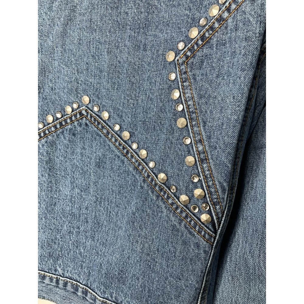Medium Denim Jean Jacket Studded Star Design on Back Buffalo David Bitton - Picture 5 of 8